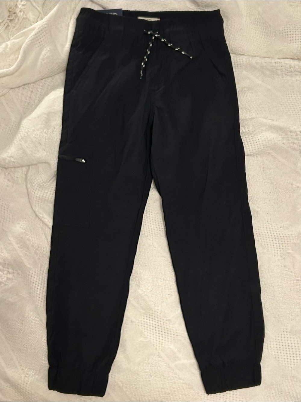 Weatherproof Fleece-Lined Black Drawstring Joggers